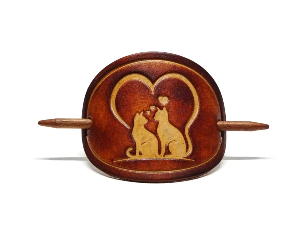 Leder Haarspange - OX Antique - Cat Love - Vickys World