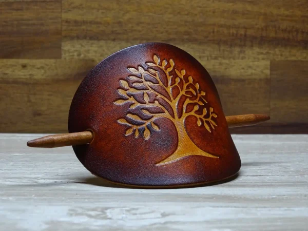 Leder Haarspange - OX Antique - Tree of Life 2 - Vickys World – Bild 4