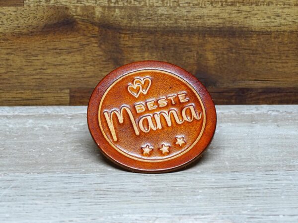 Leder Magnet Pin - OX Antique - Beste Mama - Rund 60 – Bild 3