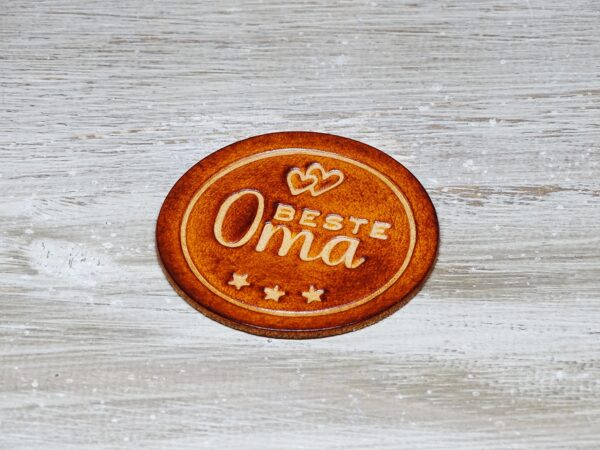 Leder Magnet Pin - OX Antique - Beste Oma - Rund 60 – Bild 3