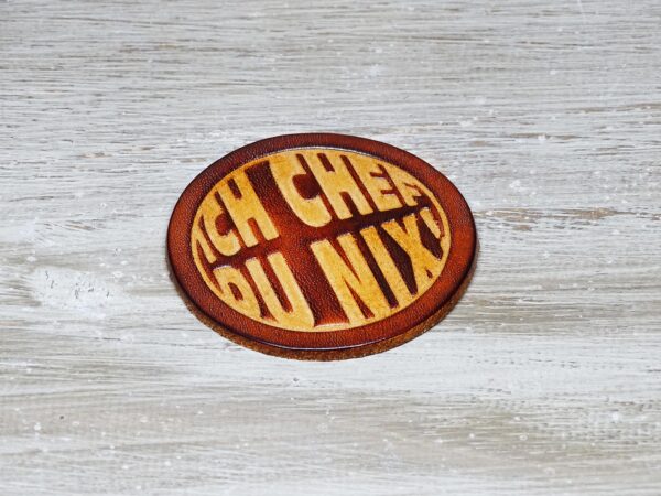 Leder Patch - Aufnäher - OX Antique - Spruch - Ich Chef Du Nix - 60er Rund – Bild 3